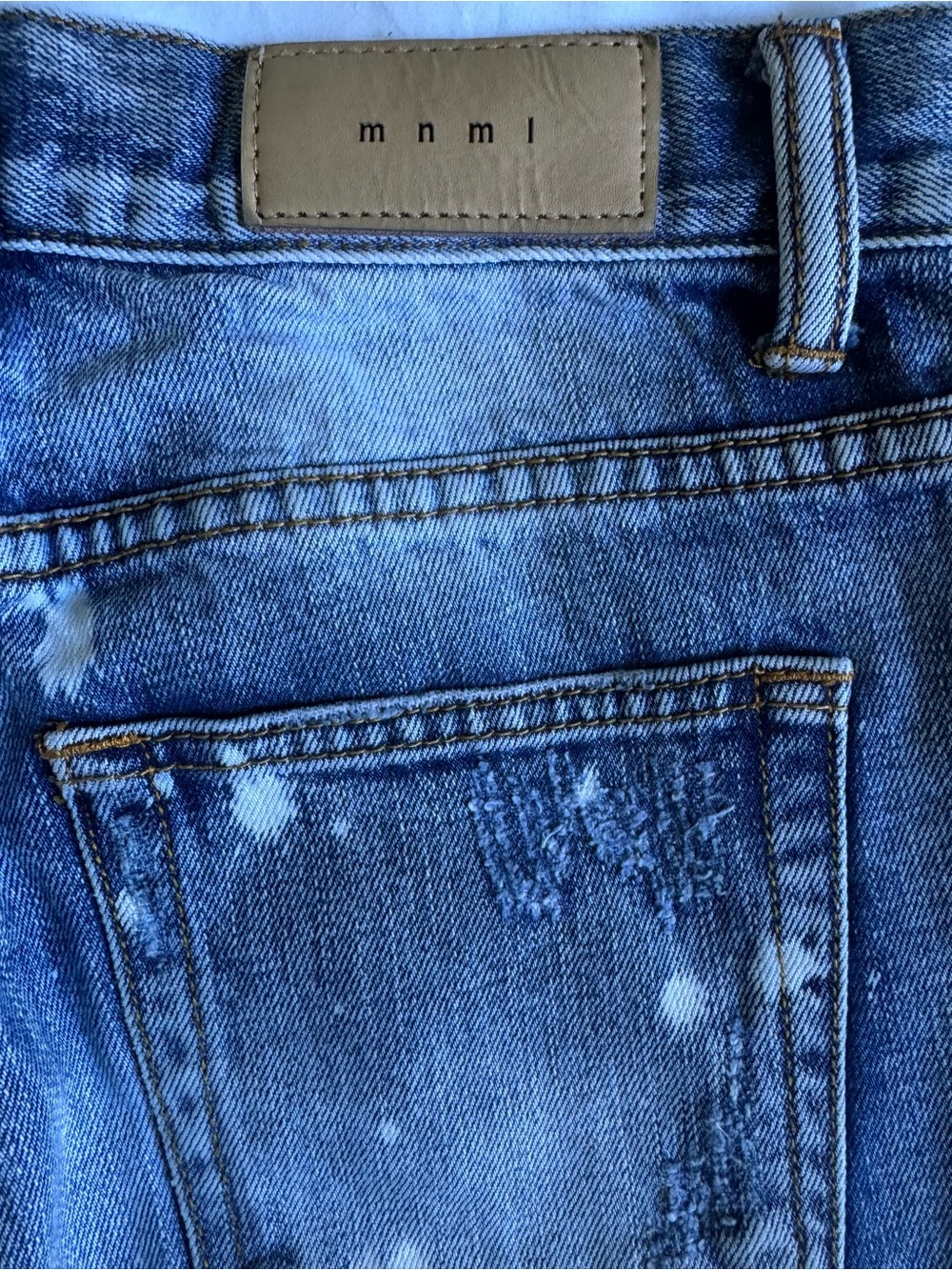 MNML Blue Distressed Button-Fly Skinny Jeans (29) - Picture 2 of 6
